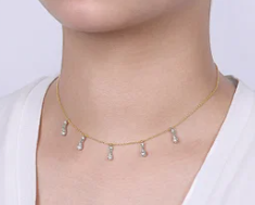 18 inch 14K Yellow White Gold Pear Shaped Diamond Station Choker Necklace by Gabriel
