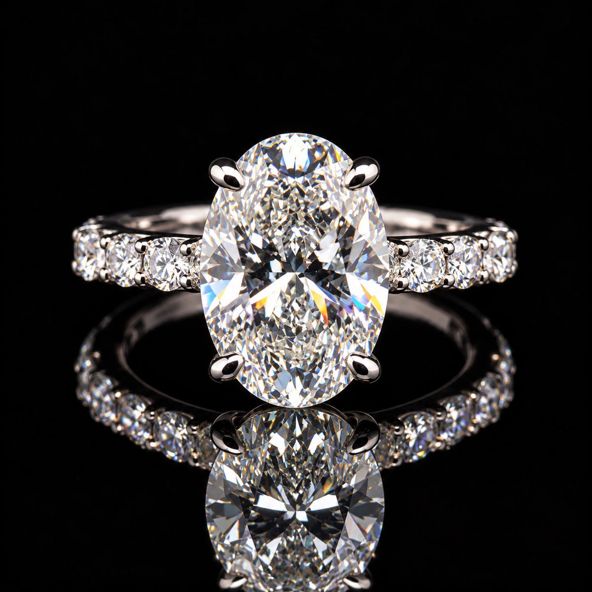 14K White Gold 6.56 CTW Lab Grown Diamond Engagement Ring D VS1 Oval Center- In Stock