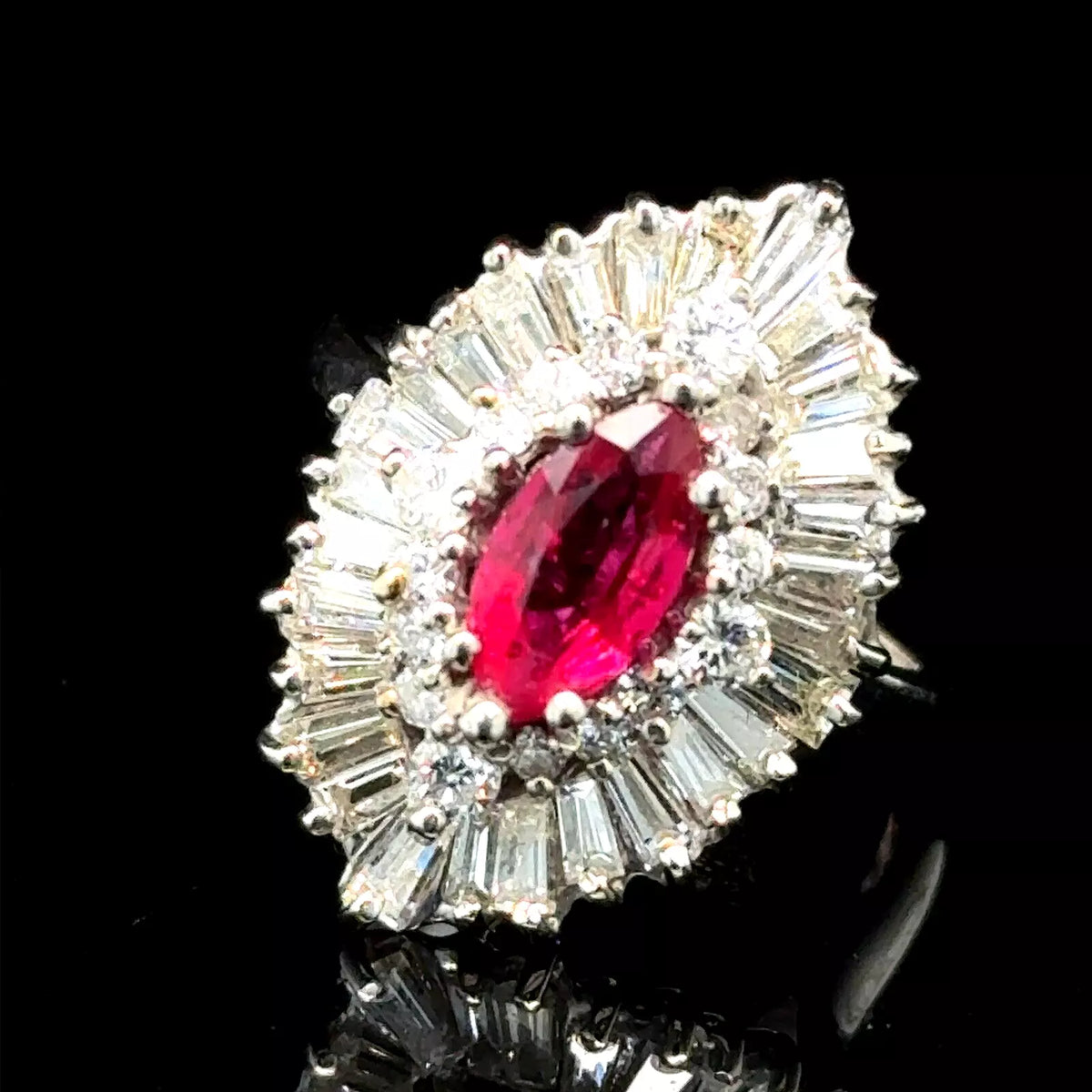 Vintage Estate Ballarina 14k White Gold Ruby & Diamond Ring