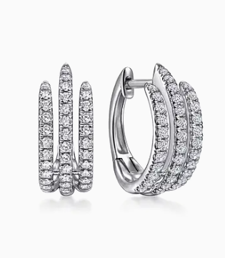 14K White Gold Triple Row Diamond Huggies by Gabriel