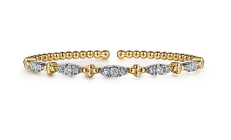 Beaded Bangle Bracelet Cuff 14K White and Yellow Gold Diamond 0.75ct Bujukan by Gabriel & Co.