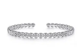 Demure - 14K White Gold Diamond Station Open Bangle by Gabriel