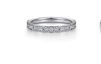 14K White Gold Baguette and Round Diamond Stackable Ring by Gabriel