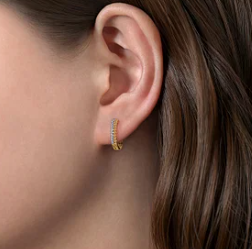 14K Yellow Gold Diamond Huggie Earrings 10mm Bujukan by Gabriel