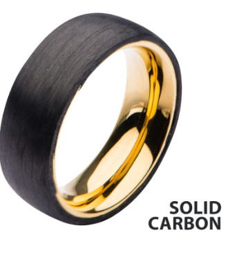 Solid Carbon & Gold IP Ring by Inox