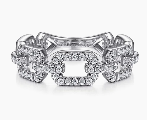 14K White Gold Pave Diamond Chain Link Ring Band by Gabriel