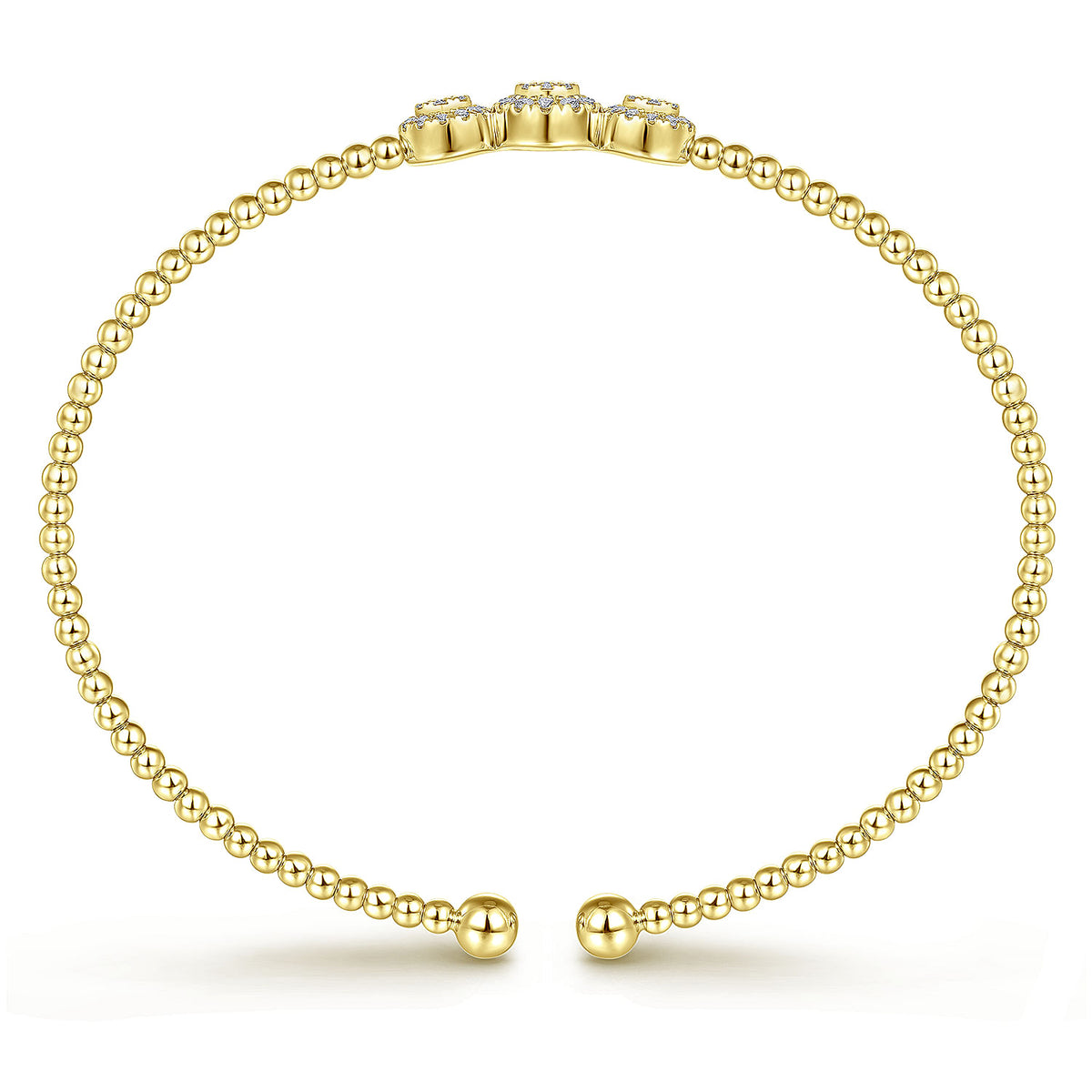 14K Yellow Gold Bujukan Bead Cuff Bracelet with Three Pavé Diamond Stations by Gabriel & Co.