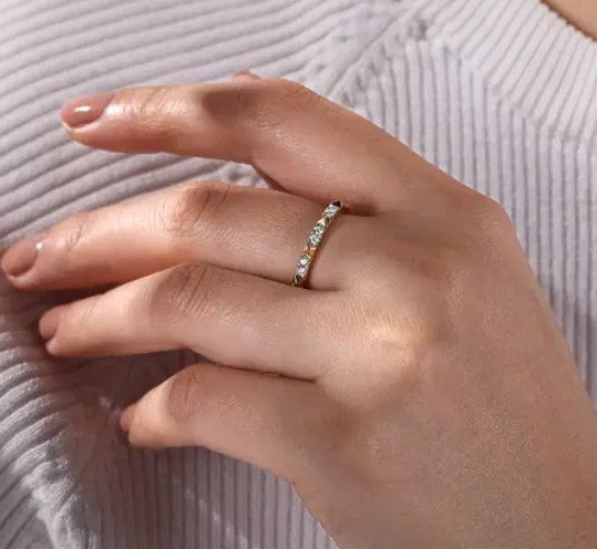 14K Yellow Gold Alternating Diamond and Pyramid Stackable Ring by Gabriel & Co.