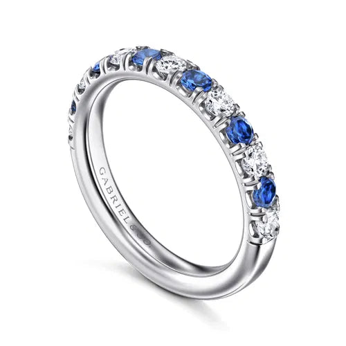14K White Gold 13 Stone Diamond and Sapphire Anniversary Band by Gabriel