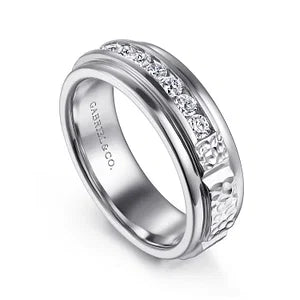 14K White Gold Diamond Mens Wedding Ring in Sand Blast Finish by Gabriel