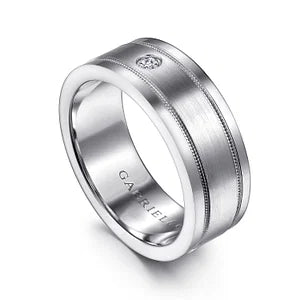 14K White Gold Diamond Mens Wedding Ring in Satin Finish by Gabriel