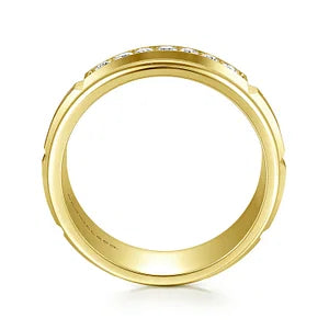 14K Yellow Gold Diamond Mens Wedding Ring in Satin Finish by Gabriel