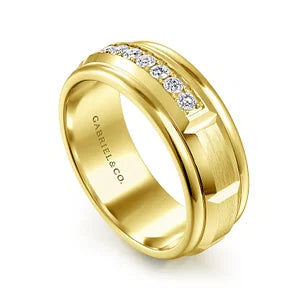14K Yellow Gold Diamond Mens Wedding Ring in Satin Finish by Gabriel