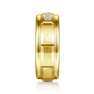 14K Yellow Gold Diamond Mens Wedding Ring in Satin Finish by Gabriel