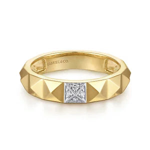 14K Yellow Gold Pyramid Band with Pave Diamond Station by Gabriel