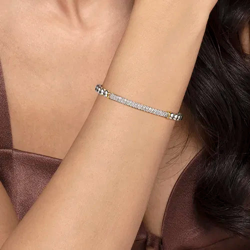 14K Yellow Gold and 925 Sterling Silver Bujukan White Sapphire Open Bangle Bracelet by Gabriel & Co.