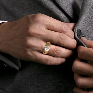 14K Yellow-White Gold Diamond Mens Engagement Ring in High Polish Finish by Gabriel