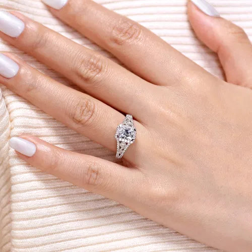 Marlena - Vintage Inspired 14K White Gold Emerald Halo Diamond Engagement Ring by Gabriel