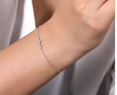 14K White Gold Diamond Cross Chain Bracelet by Gabriel