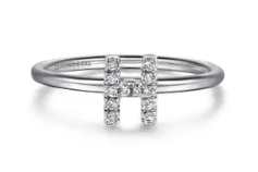 14K White Gold Pave Diamond Uppercase H Initial Ring by Gabriel