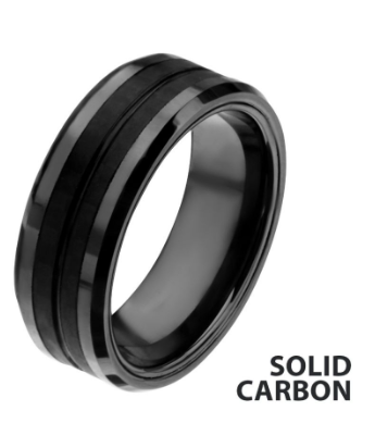 Black IP with Double Line Solid Carbon Fiber Ring by Inox