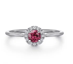 14K White Gold Pink Tourmaline and Diamond Halo Promise Ring by Gabriel