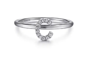 14K White Gold Pave Diamond Uppercase C Initial Ring by Gabriel