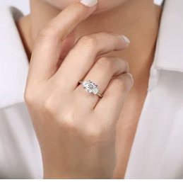 14K White Gold Round 3 Stone Diamond Engagement Ring by Gabriel