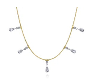 18 inch 14K Yellow White Gold Pear Shaped Diamond Station Choker Necklace by Gabriel