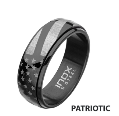 Black IP Steel American Flag Spinner Ring by Inox