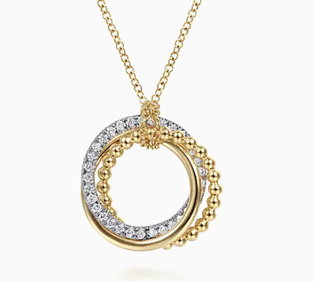 14K Yellow-White Gold Diamond Pave and Twisted Rope Interlocking Circles Necklace by Gabriel & Co.
