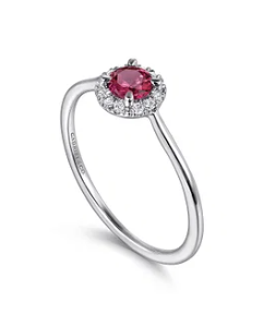 14K White Gold Pink Tourmaline and Diamond Halo Promise Ring by Gabriel