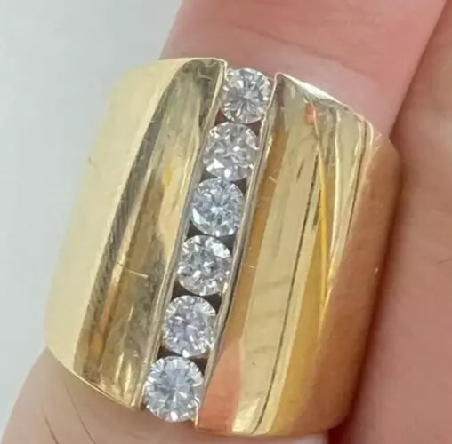 Vintage Estate Sonia Bitton 14k Yellow Gold Wide Width Diamond Ring