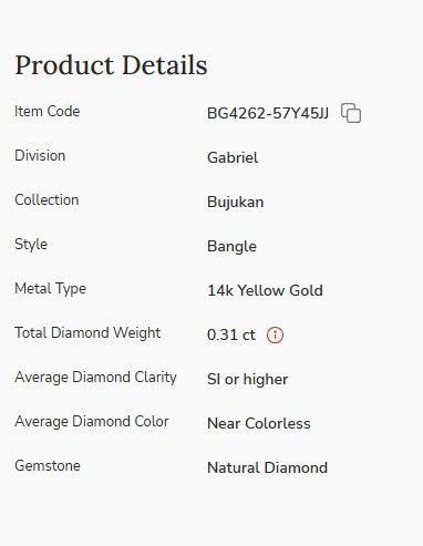 14K Yellow Gold Bujukan Diamond Bar Split Bangle by Gabriel & Co.