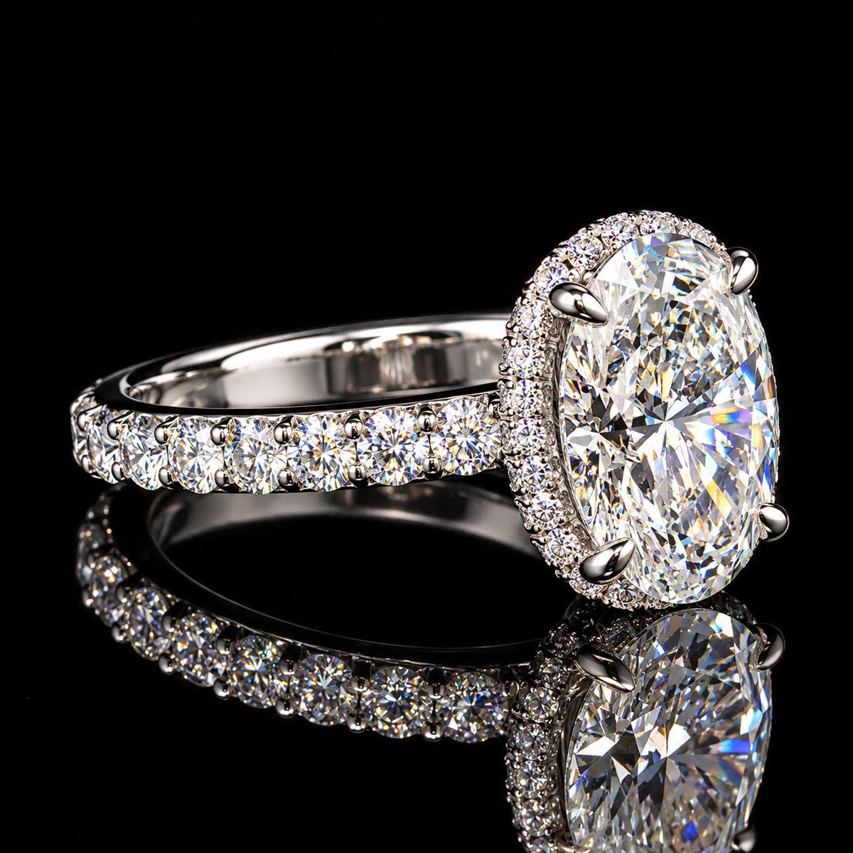 14K White Gold 6.56 CTW Lab Grown Diamond Engagement Ring D VS1 Oval Center- In Stock