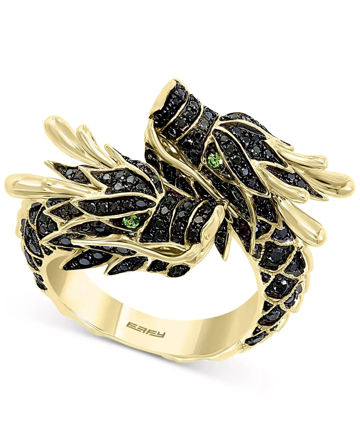 Effy Black Diamond & Tsavorite Dragon Ring – 14K Yellow Gold – 0.86 CTW Size 8.5