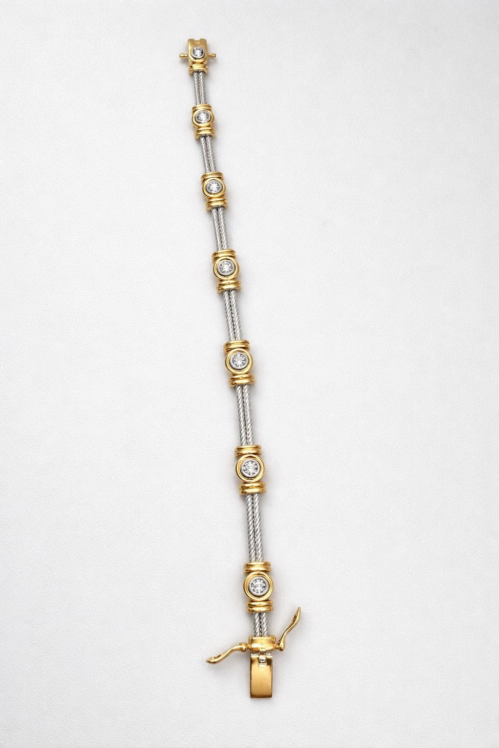 Vintage Estate 14K Two Tone Gold Diamond Station Bracelet