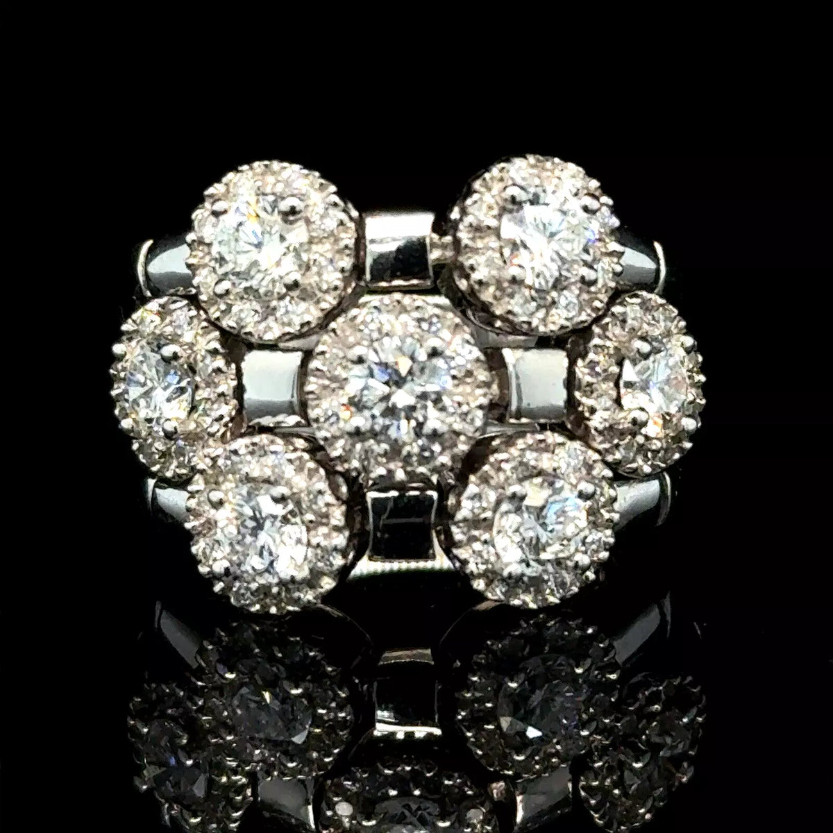 Estate Sonia Bitton 14k White Gold Gold Flower Diamond Ring 1.75ct - Size 5