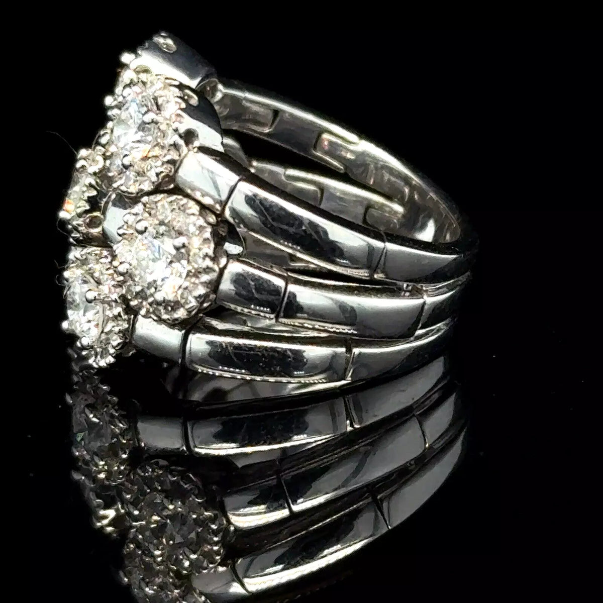 Estate Sonia Bitton 14k White Gold Gold Flower Diamond Ring 1.75ct - Size 5