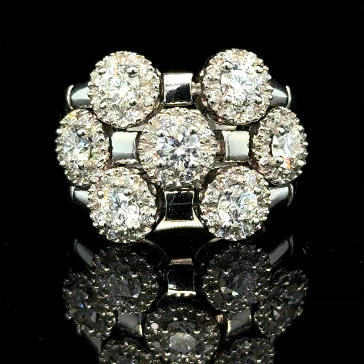 Estate Sonia Bitton 14k White Gold Gold Flower Diamond Ring 1.75ct - Size 5