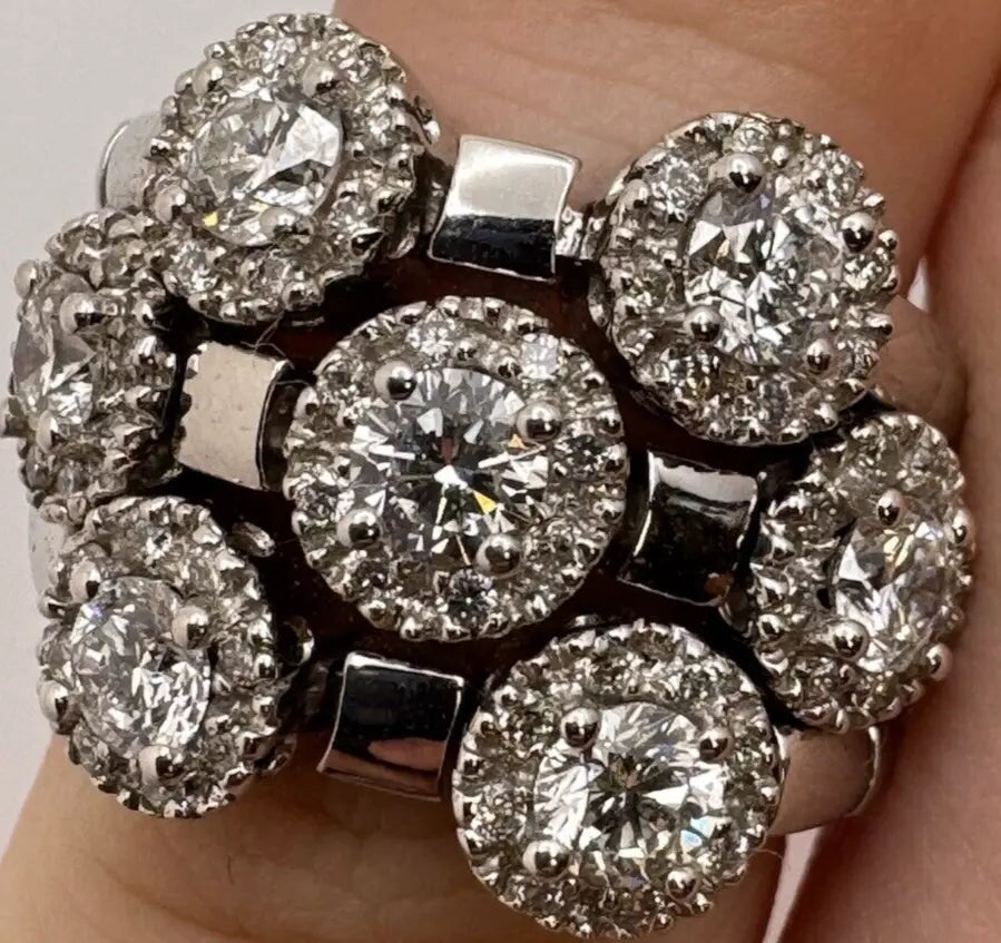 Estate Sonia Bitton 14k White Gold Gold Flower Diamond Ring 1.75ct - Size 5