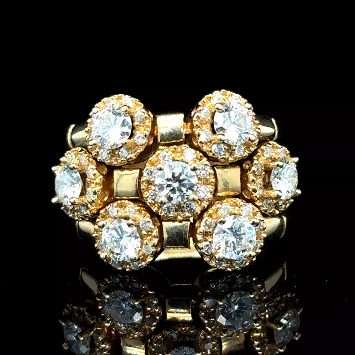 Estate Sonia Bitton 14k Yellow Gold Flower Diamond Ring 1.75ct - Size 5