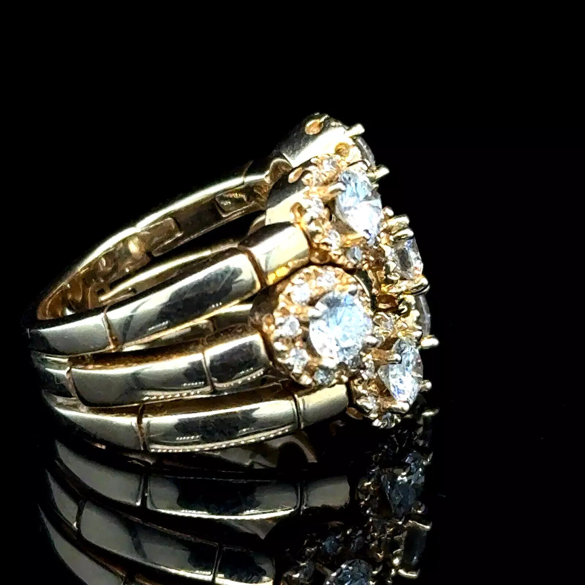 Estate Sonia Bitton 14k Yellow Gold Flower Diamond Ring 1.75ct - Size 5