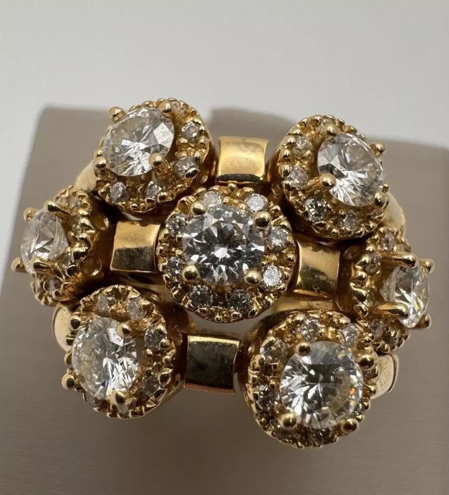 Estate Sonia Bitton 14k Yellow Gold Flower Diamond Ring 1.75ct - Size 5
