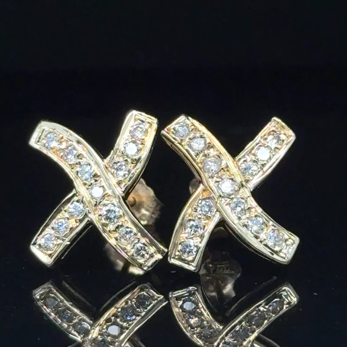 Vintage Estate 14k Yellow Gold X-Shaped Diamond Earrings