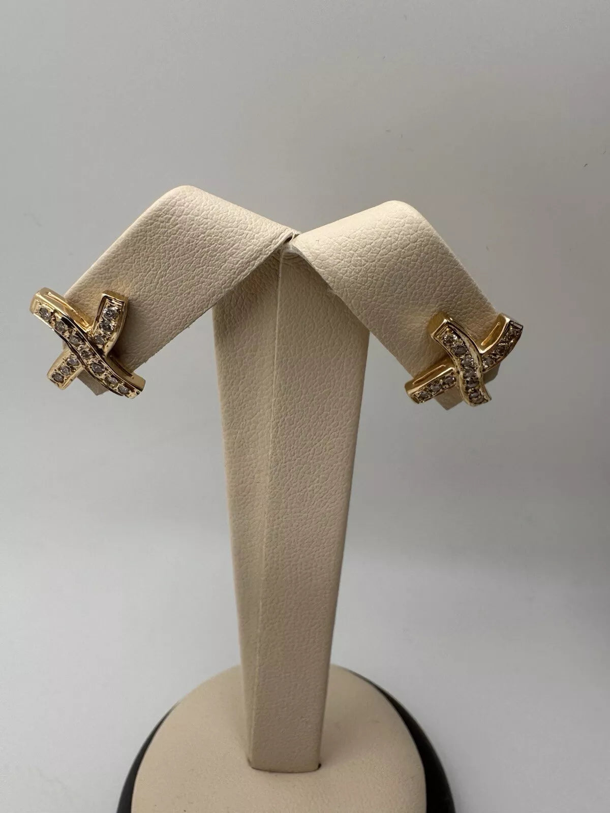 Vintage Estate 14k Yellow Gold X-Shaped Diamond Earrings