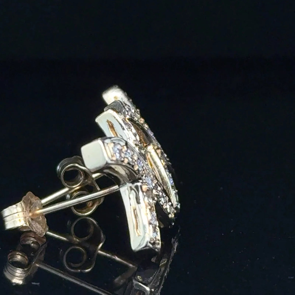 Vintage Estate 14k Yellow Gold X-Shaped Diamond Earrings