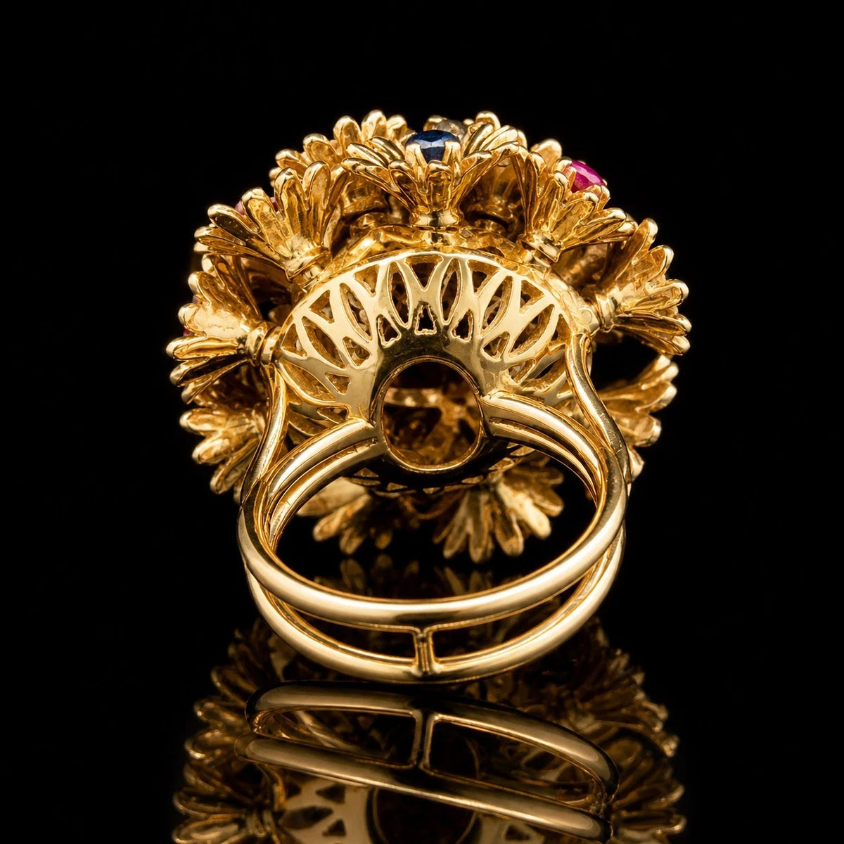 Vintage Estate 18k Yellow Gold Multi Stone Trembler Flower Bouquet Ring