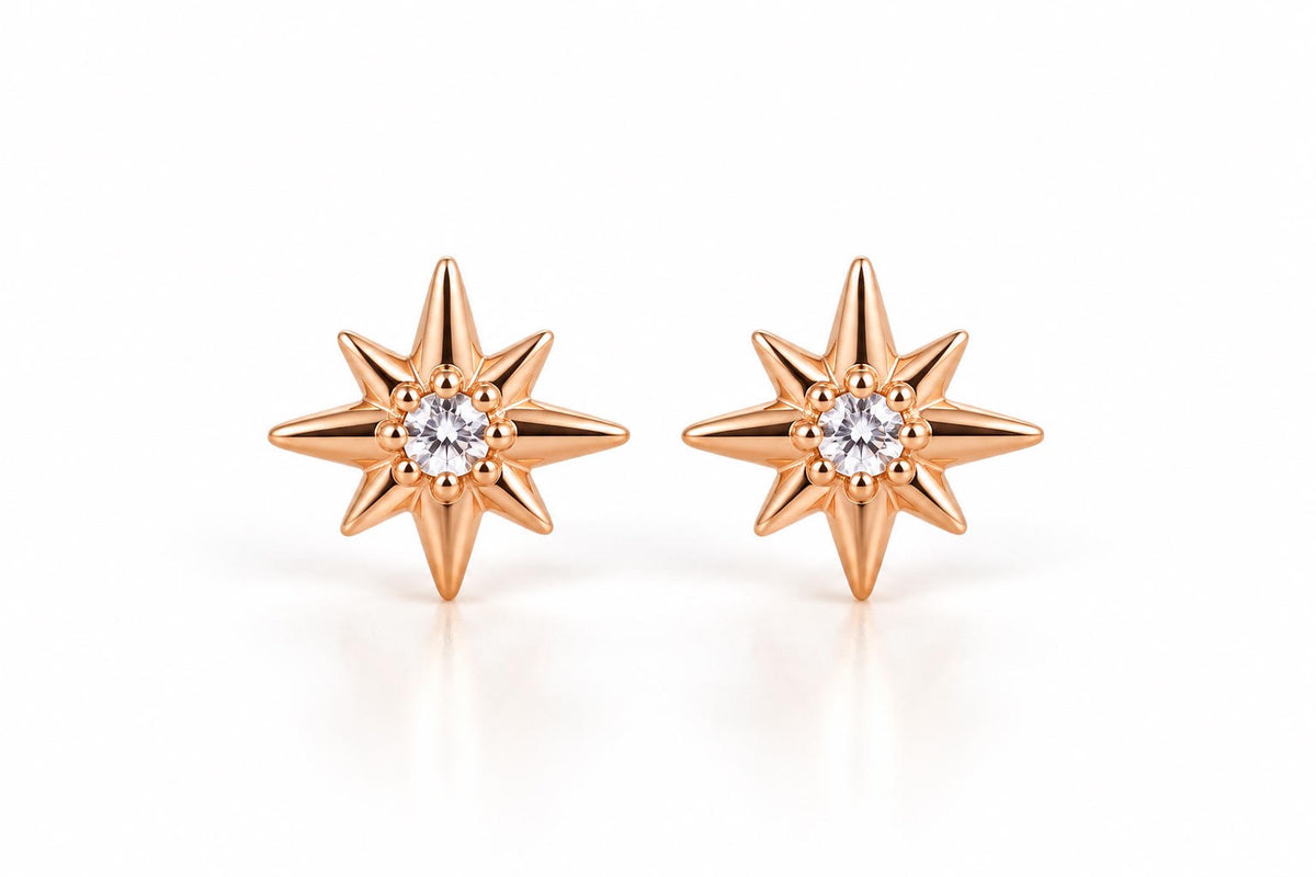 14K Rose Gold Starburst Stud Earrings with Diamonds – Children’s Fine Jewelry