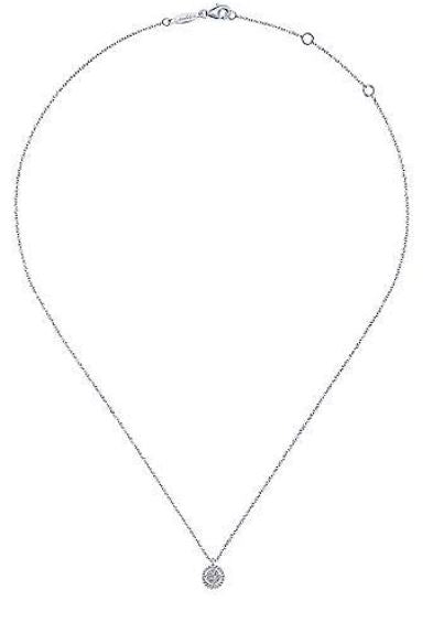 14K White Gold Beaded Round Floating Diamond Pendant Necklace Gabriel & Co.